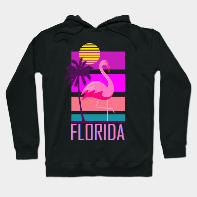 Florida Synthwave Inspired Flamingo Design Hoodie by Brobocop